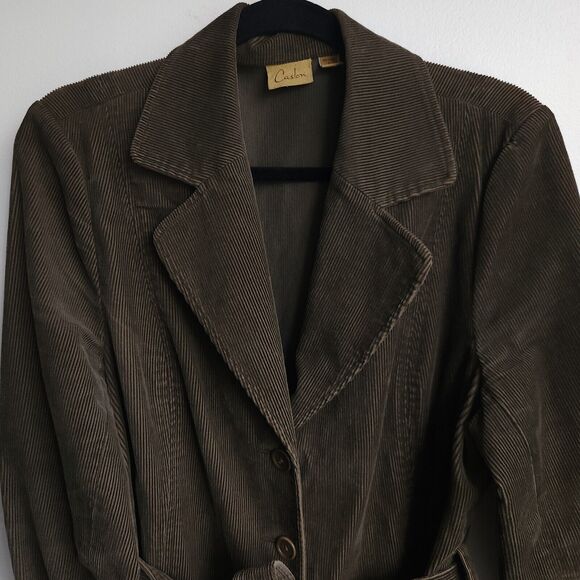 Caslon Vintage Corduroy Jacket Olive Green Belted 100% Cotton Petite Large - Picture 5 of 10